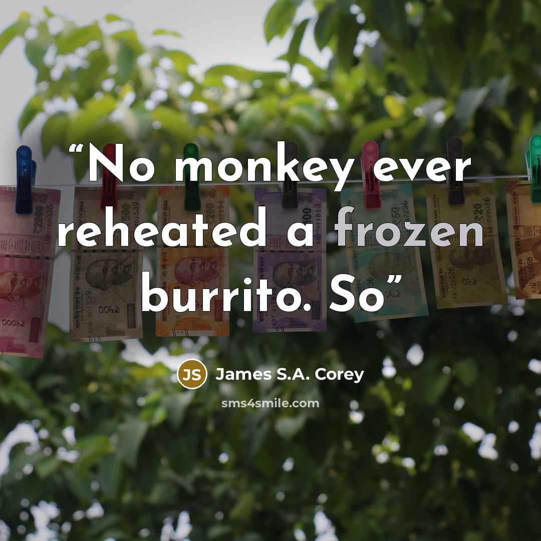“No monkey ever reheated a frozen burrito. So” quote by James S.A. Corey