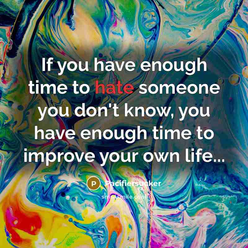 “If you have enough time to hate someone you don't…” quote by Pacifiersucker