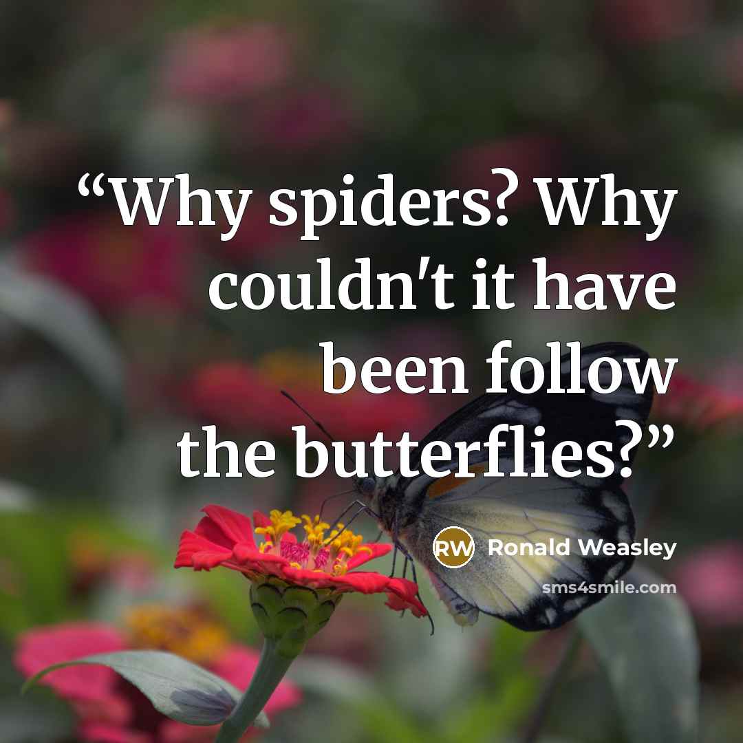 “Why spiders? Why couldn't it have been follow the butterflies?” quote by Ronald Weasley