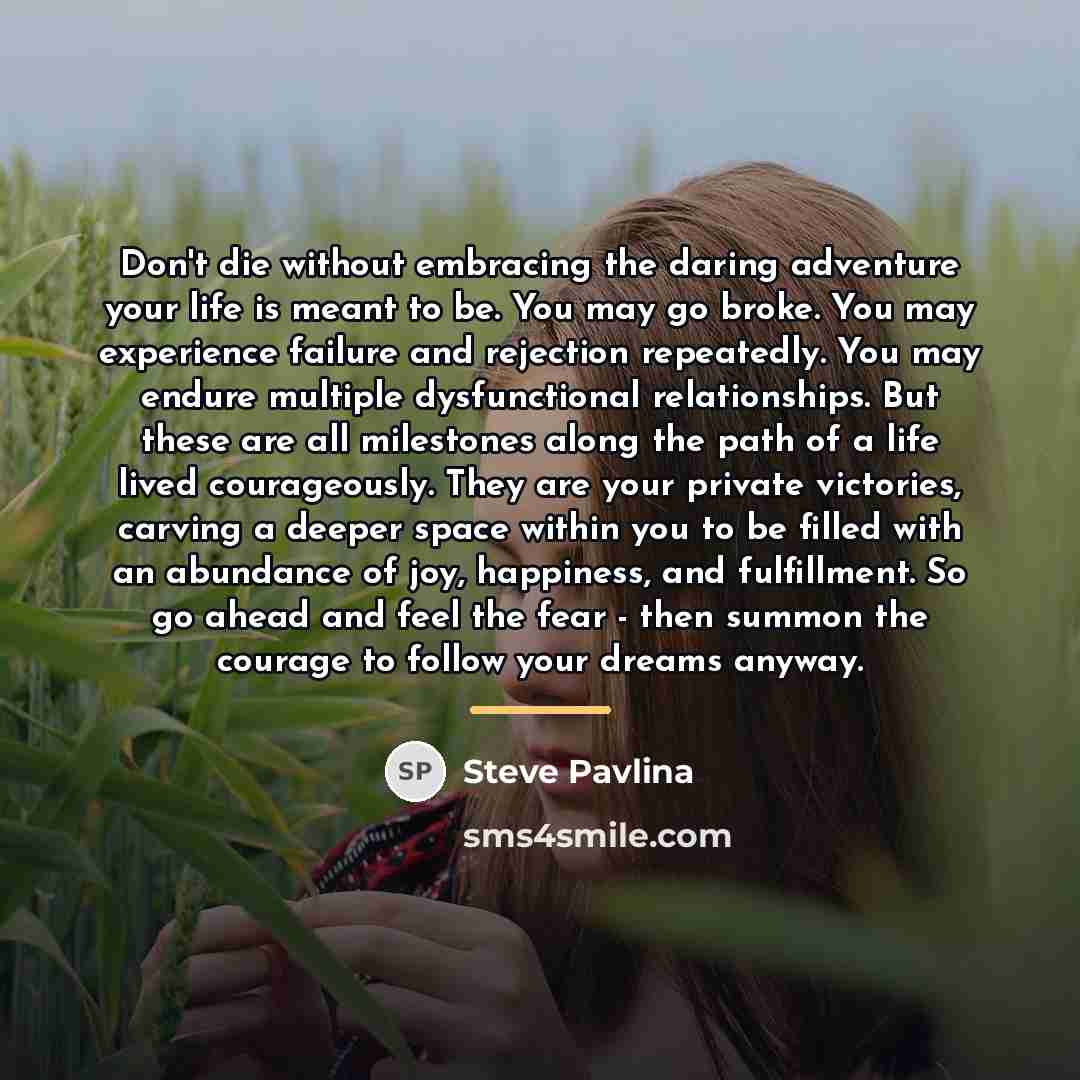 “Don't die without embracing the daring adventure your life is…” quote by Steve Pavlina