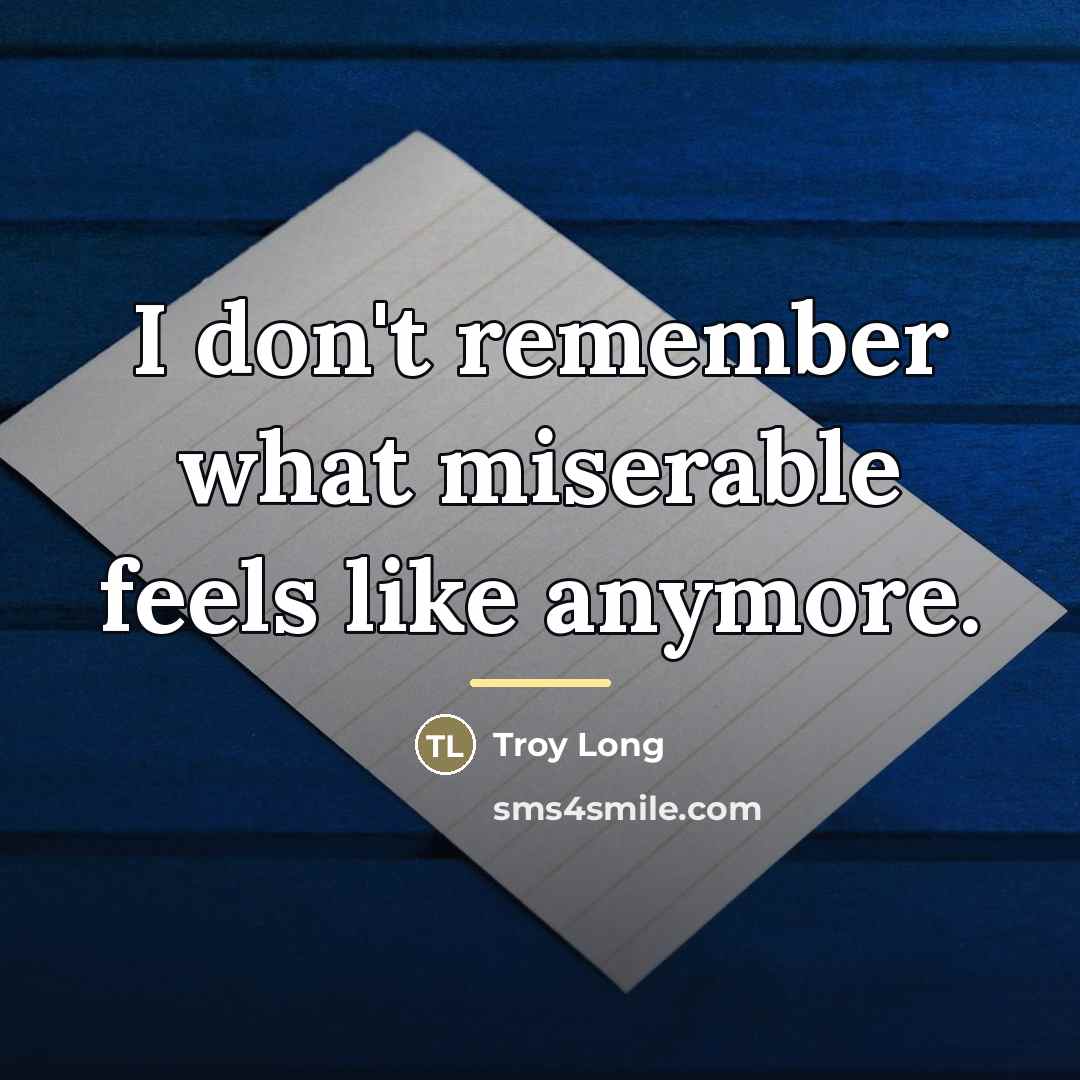 “I don't remember what miserable feels like anymore.…” quote by Troy Long