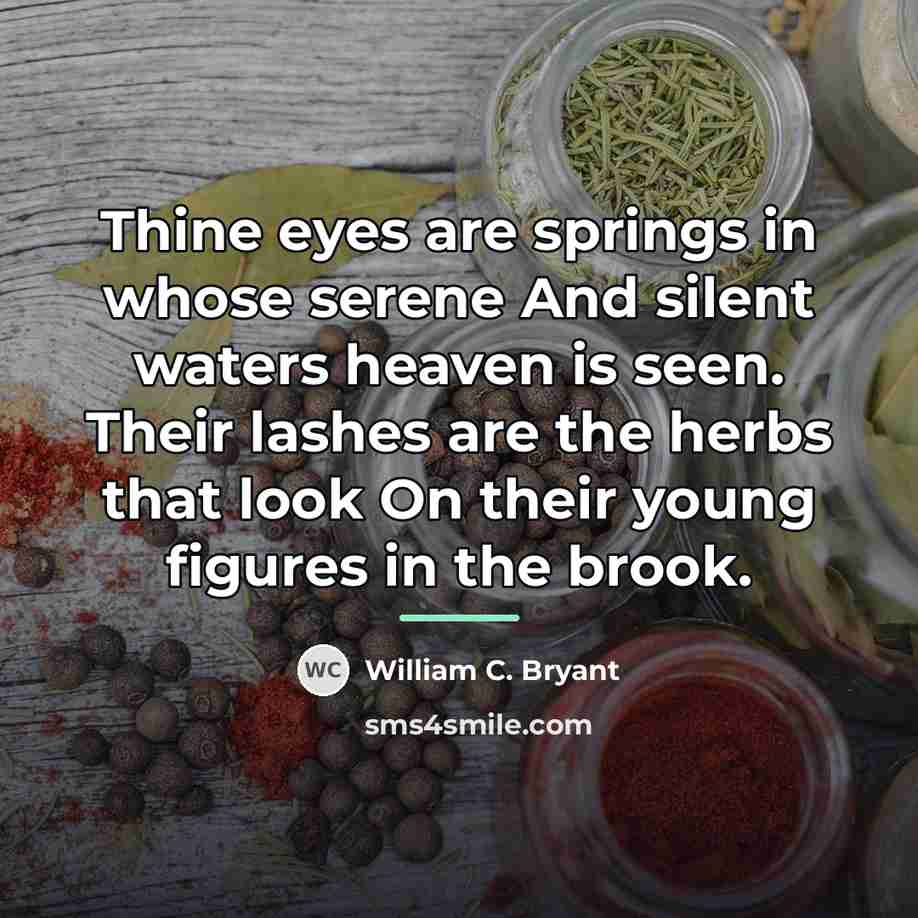 “Thine eyes are springs in whose serene And silent waters…” quote by William C. Bryant