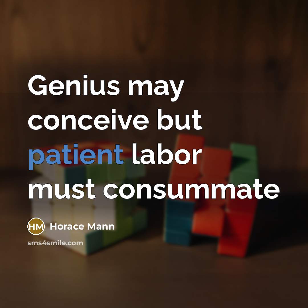 “Genius may conceive but patient labor must consummate…” quote by Horace Mann