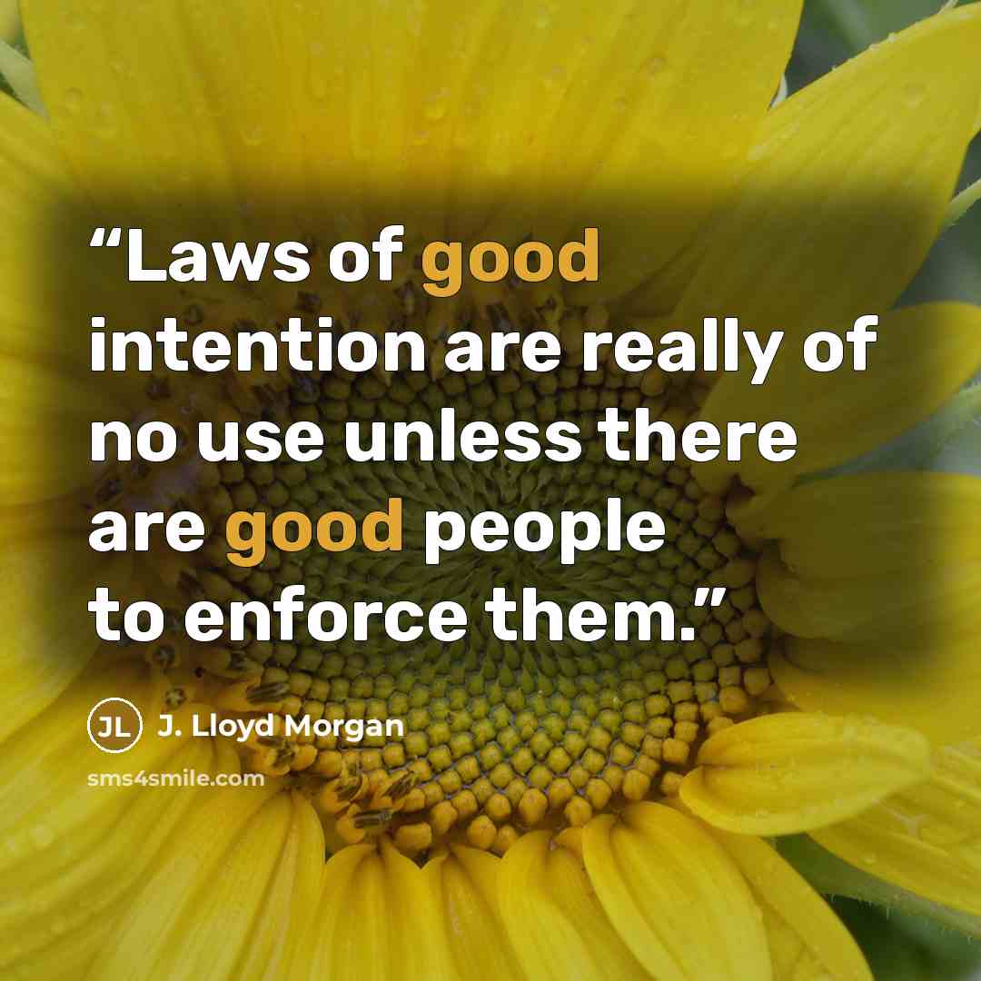 “Laws of good intention are really of no use unless there are good people to enforce them.” quote by J. Lloyd Morgan