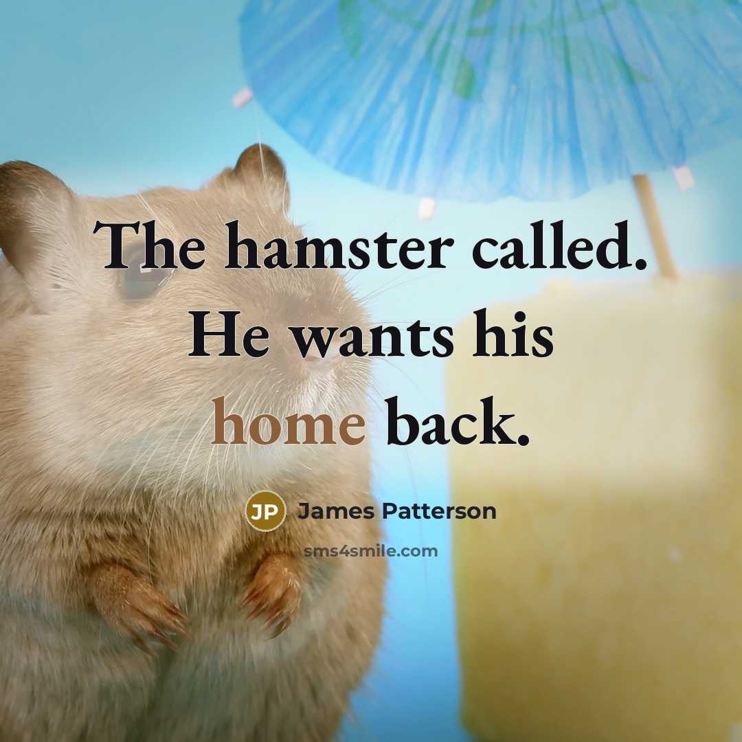 “The hamster called. He wants his home back.” quote by James Patterson