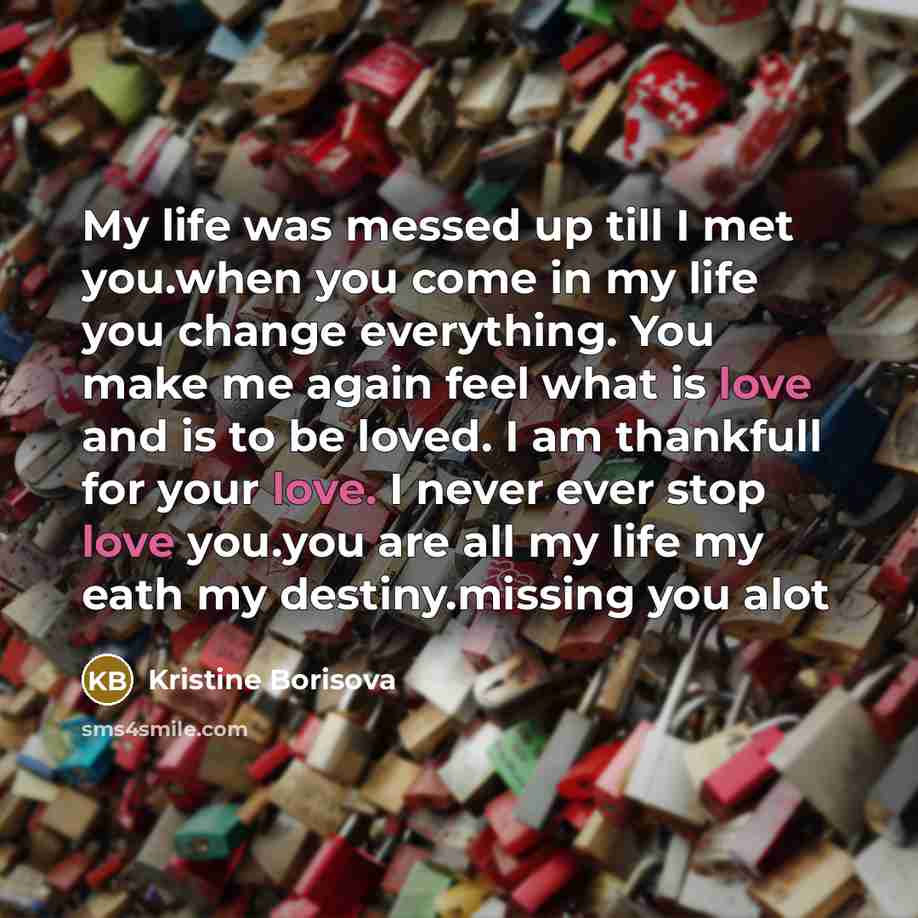 “My life was messed up till I met you.when you…” quote by Kristine Borisova