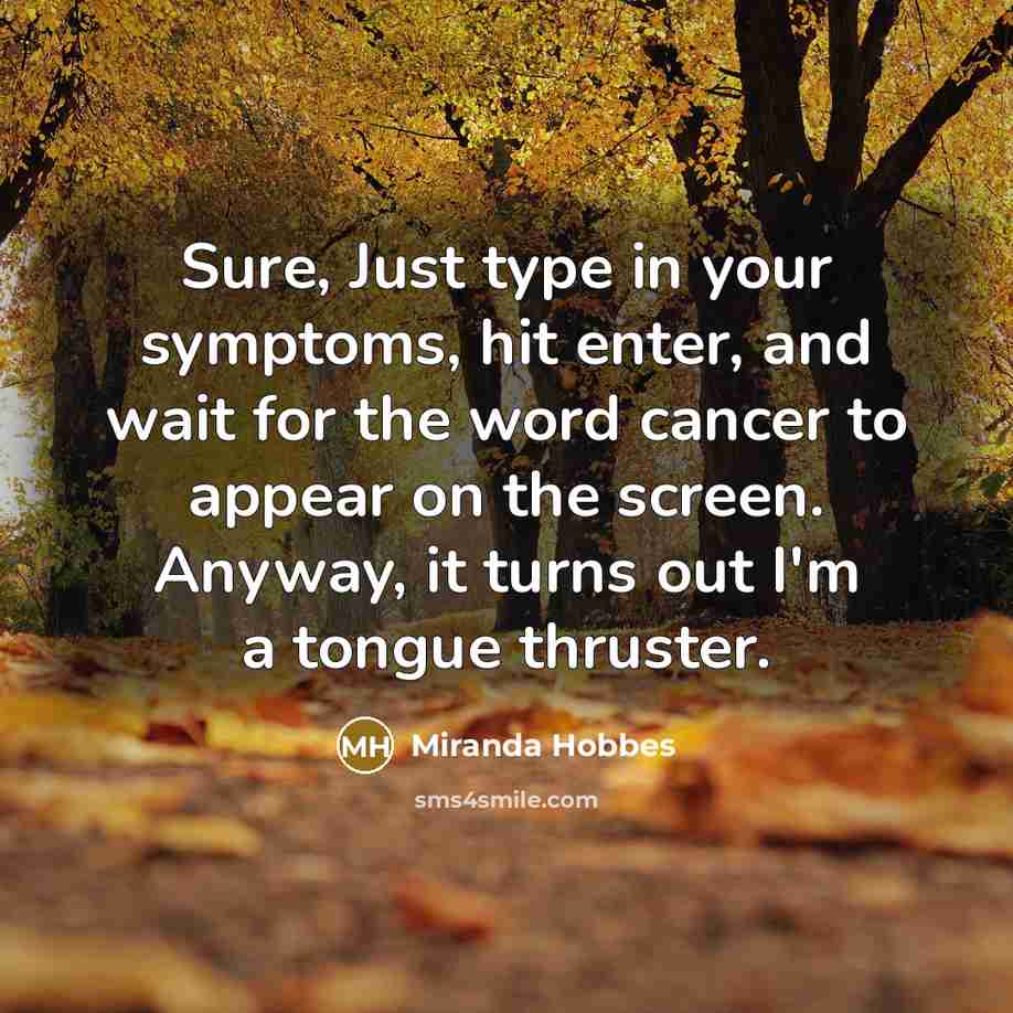 “Sure, Just type in your symptoms, hit enter, and wait…” quote by Miranda Hobbes