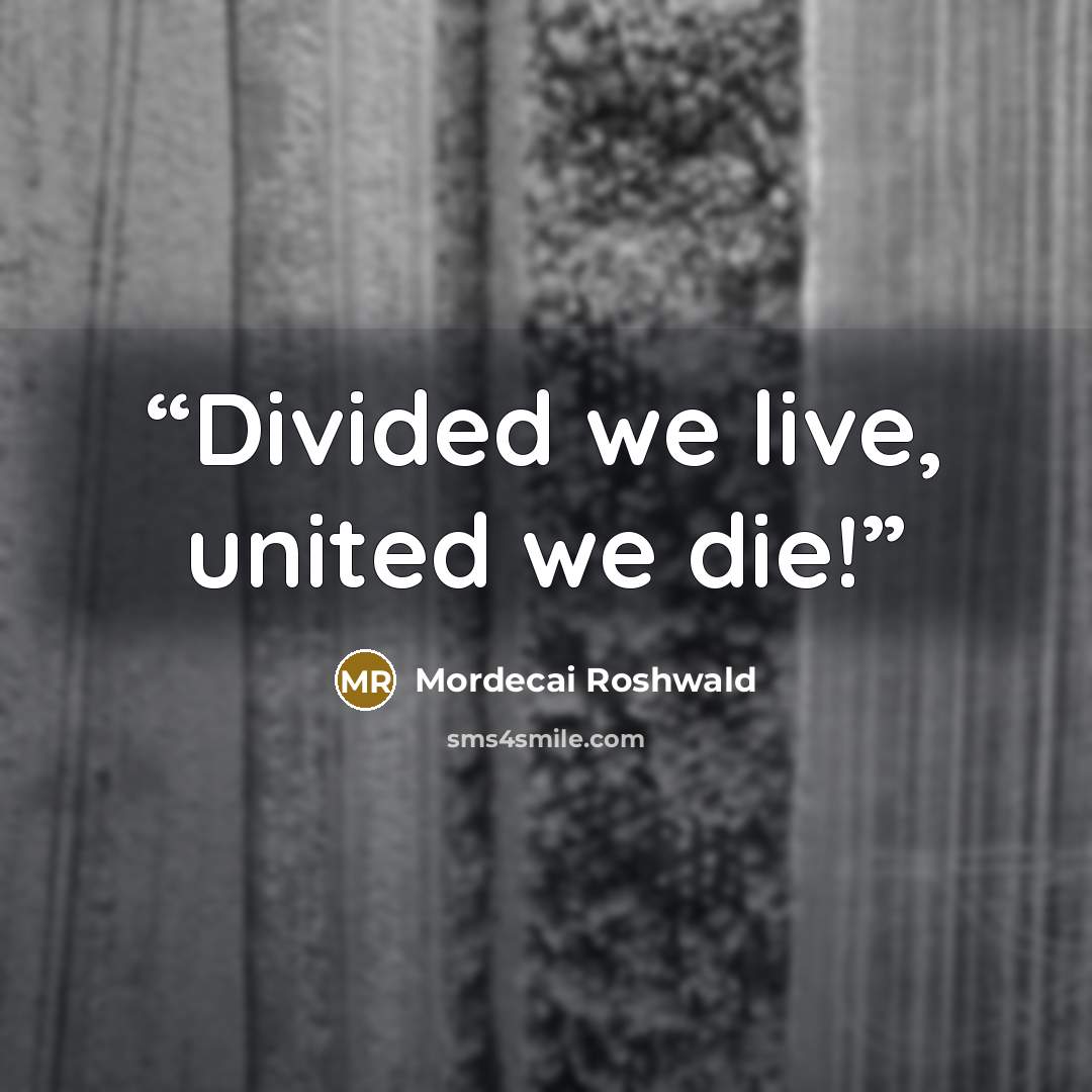 “Divided we live, united we die!” quote by Mordecai Roshwald