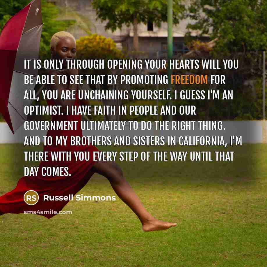 “It is only through opening your hearts will you be…” quote by Russell Simmons