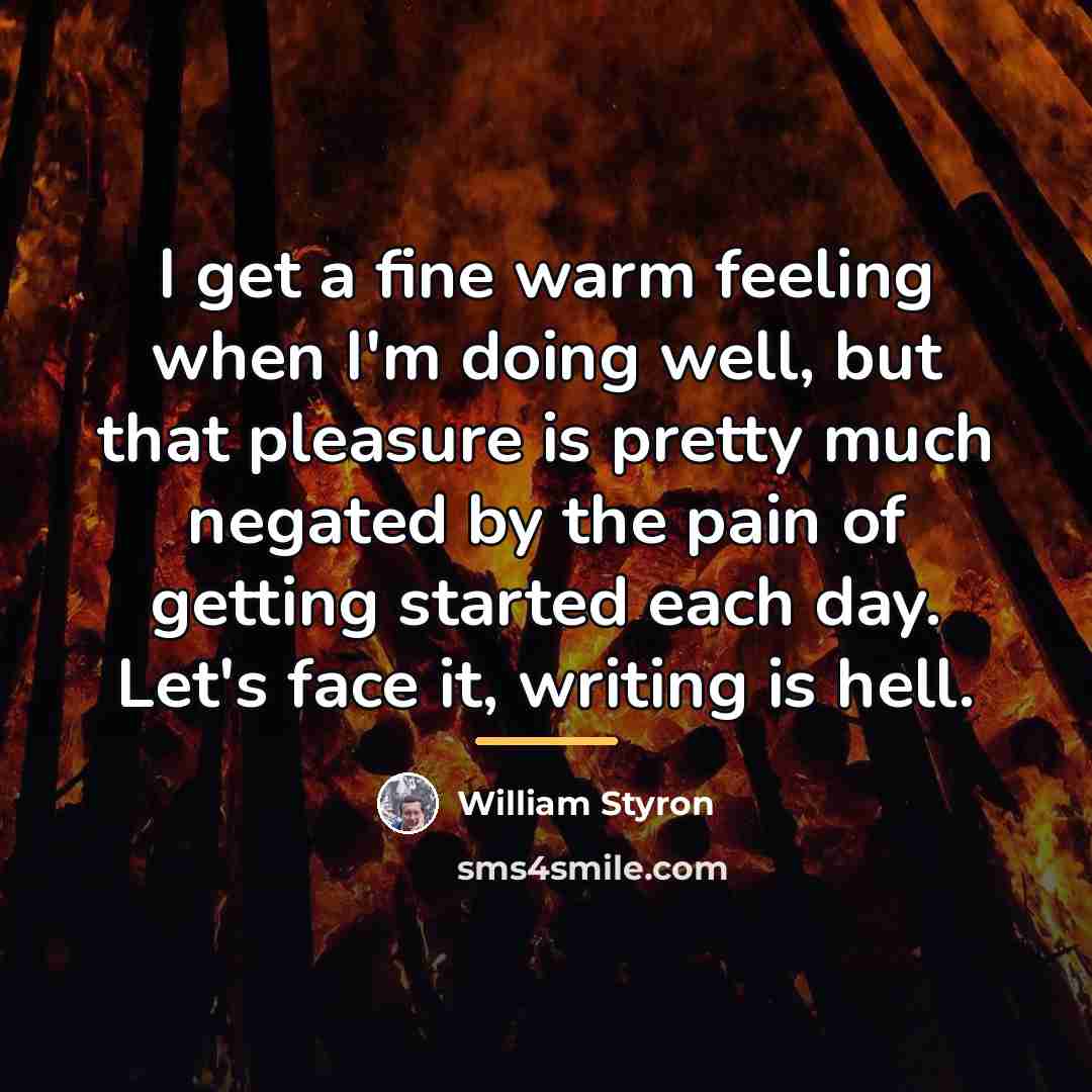 “I get a fine warm feeling when I'm doing well,…” quote by William Styron