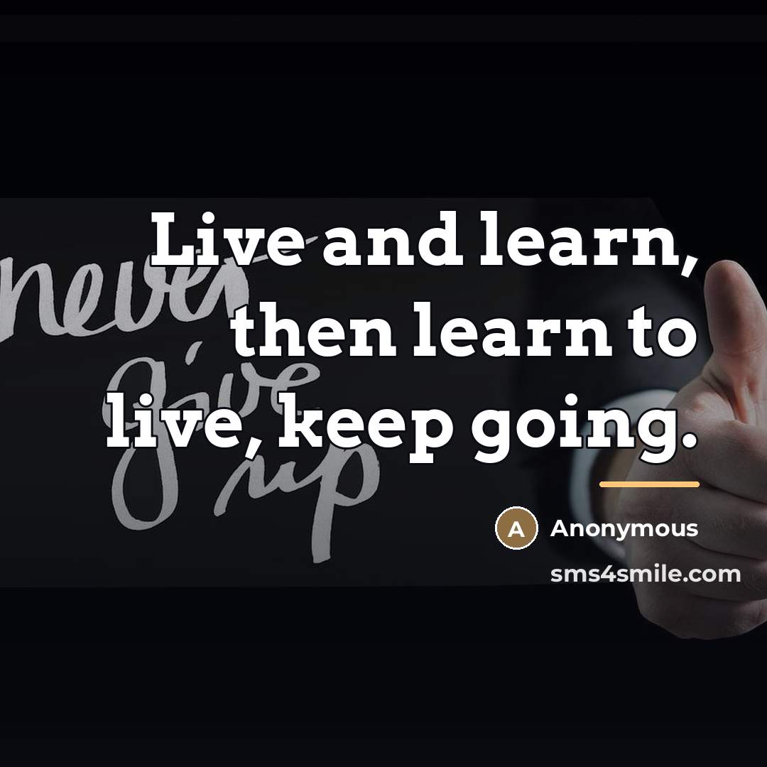 “Live and learn, then learn to live, keep going.…” quote by Anonymous