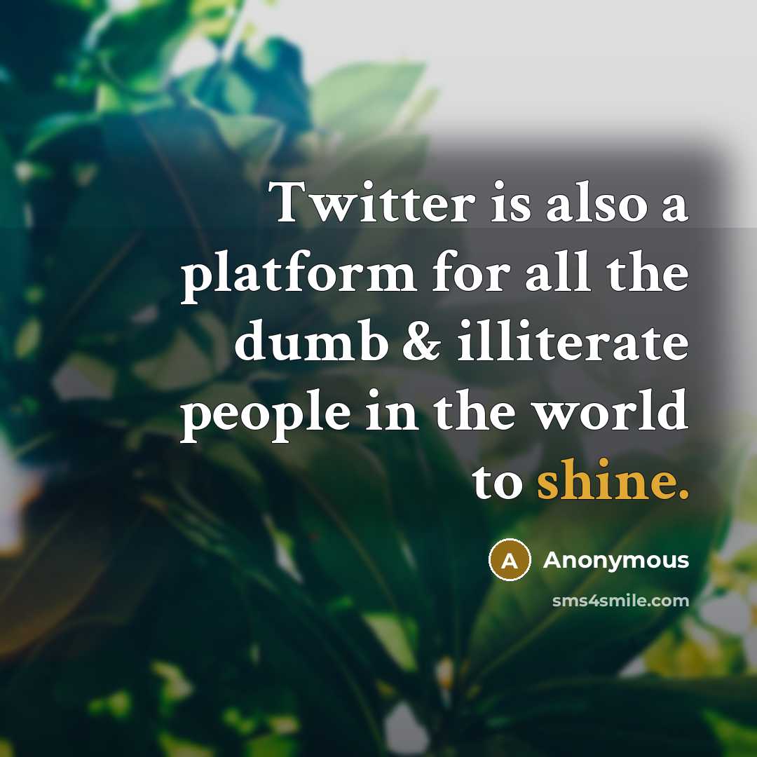 “Twitter is also a platform for all the dumb & illiterate people in the world to shine.” quote by Anonymous