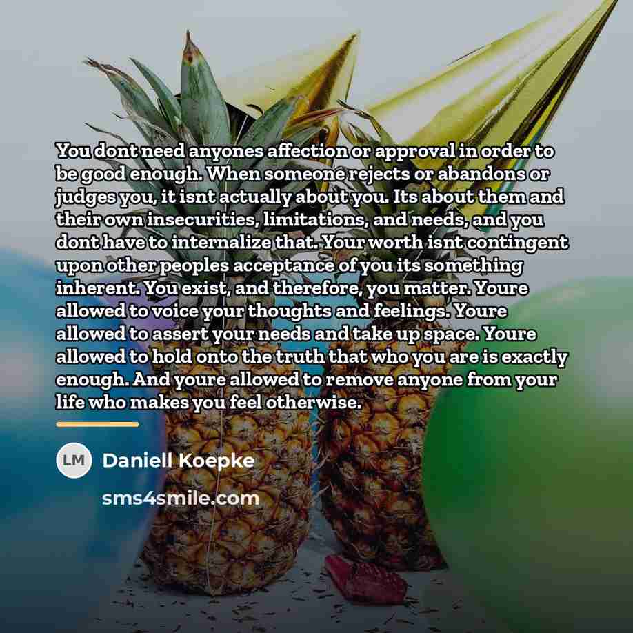 “You dont need anyones affection or approval in order to…” quote by Daniell Koepke