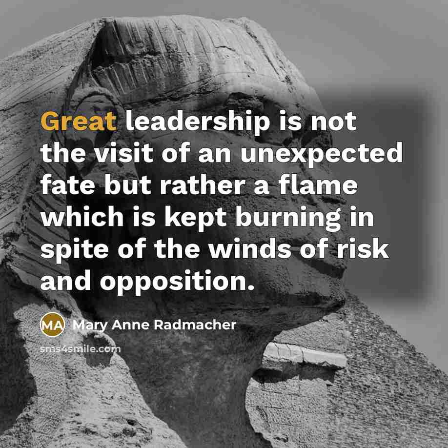 “Great leadership is not the visit of an unexpected fate…” quote by Mary Anne Radmacher