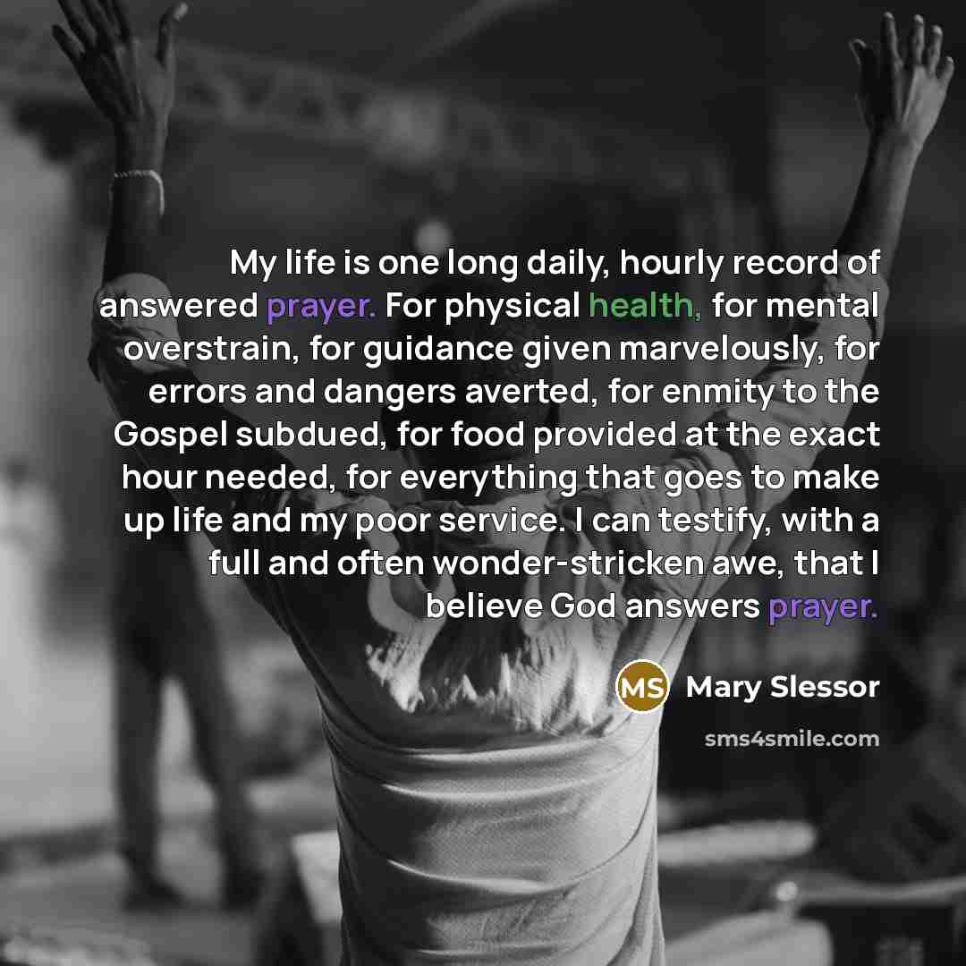 “My life is one long daily, hourly record of answered…” quote by Mary Slessor