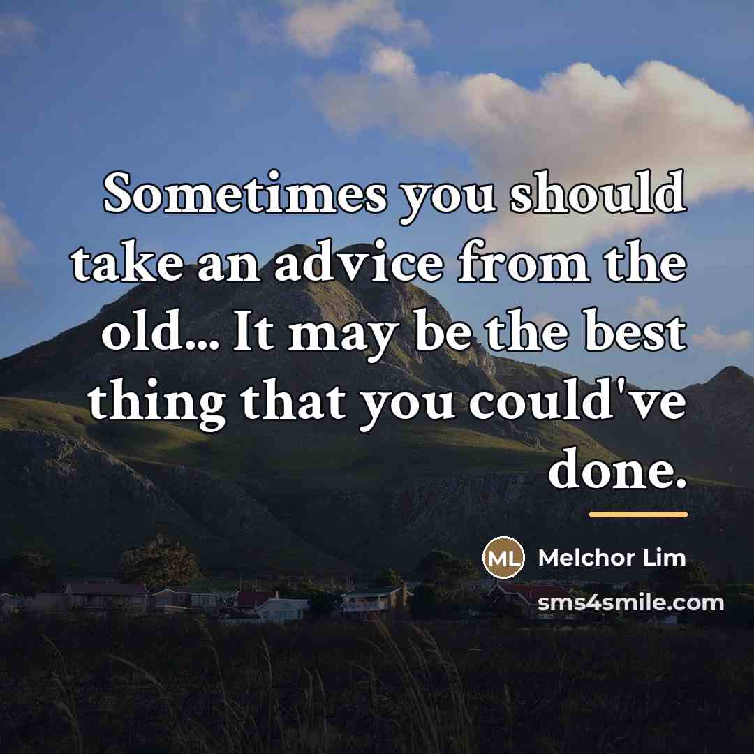 “Sometimes you should take an advice from the old... It…” quote by Melchor Lim