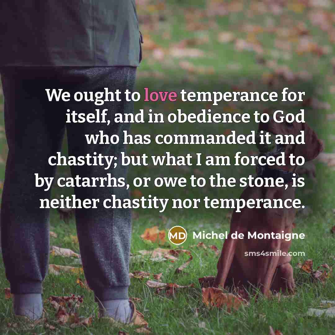 “We ought to love temperance for itself, and in obedience…” quote by Michel de Montaigne