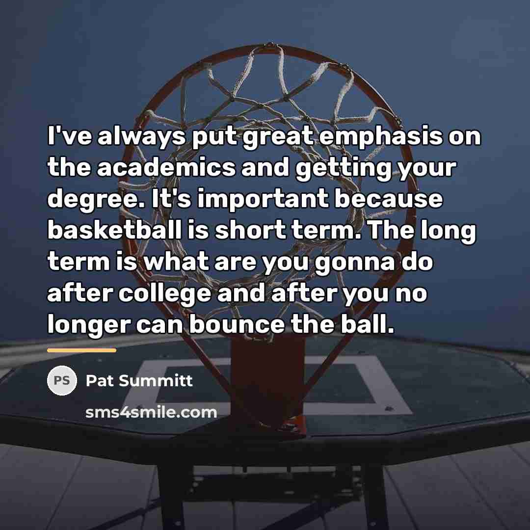 “I've always put great emphasis on the academics and getting…” quote by Pat Summitt