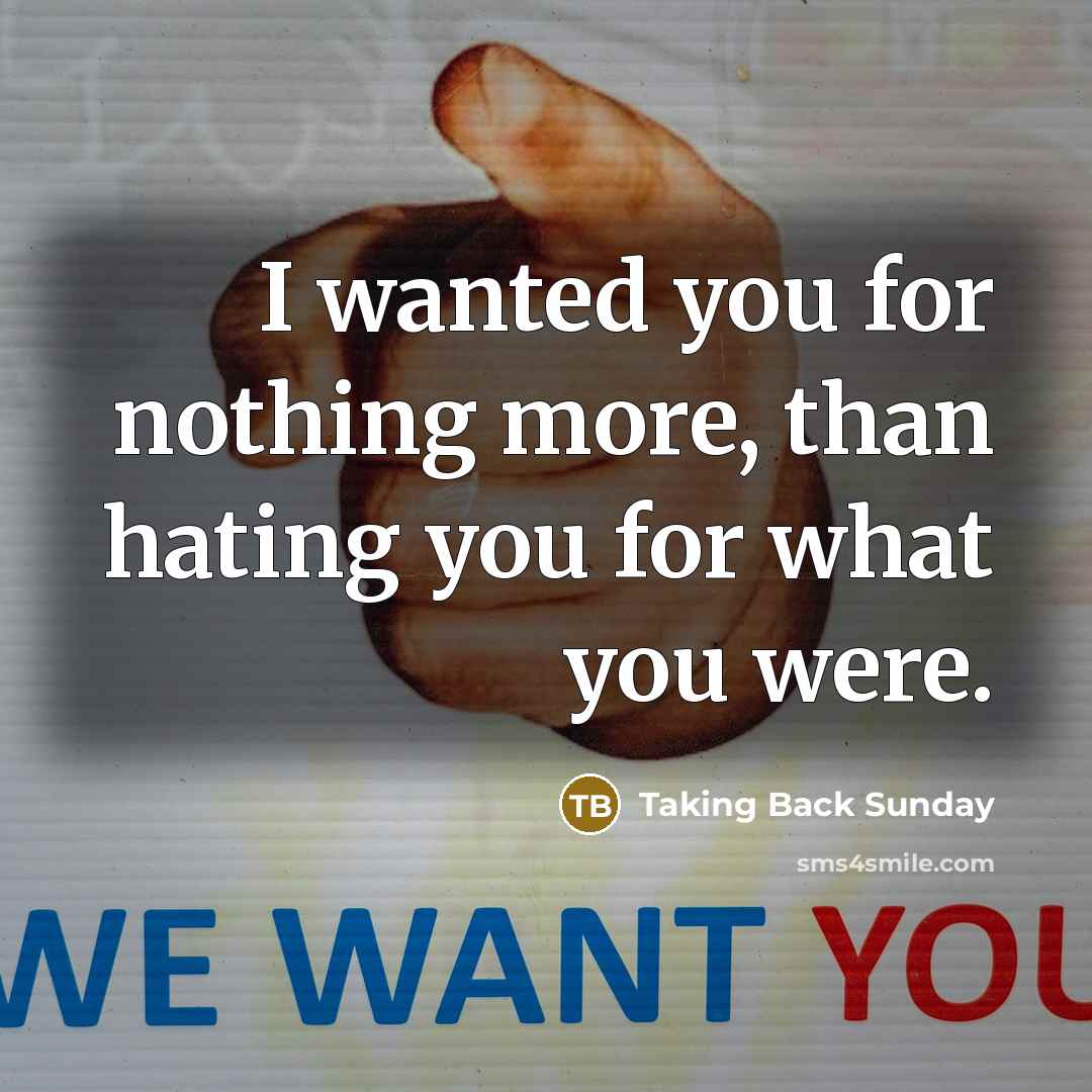 “I wanted you for nothing more, than hating you for…” quote by Taking Back Sunday