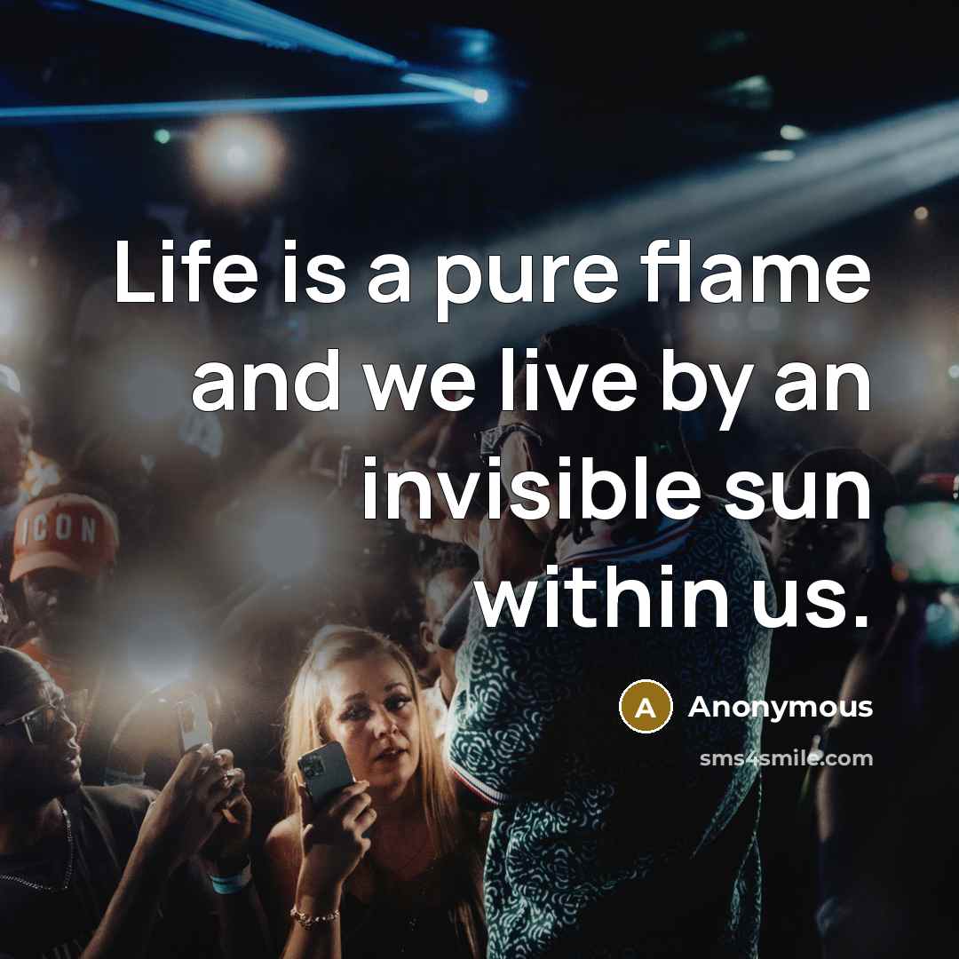 “Life is a pure flame and we live by an invisible sun within us.” quote by Anonymous