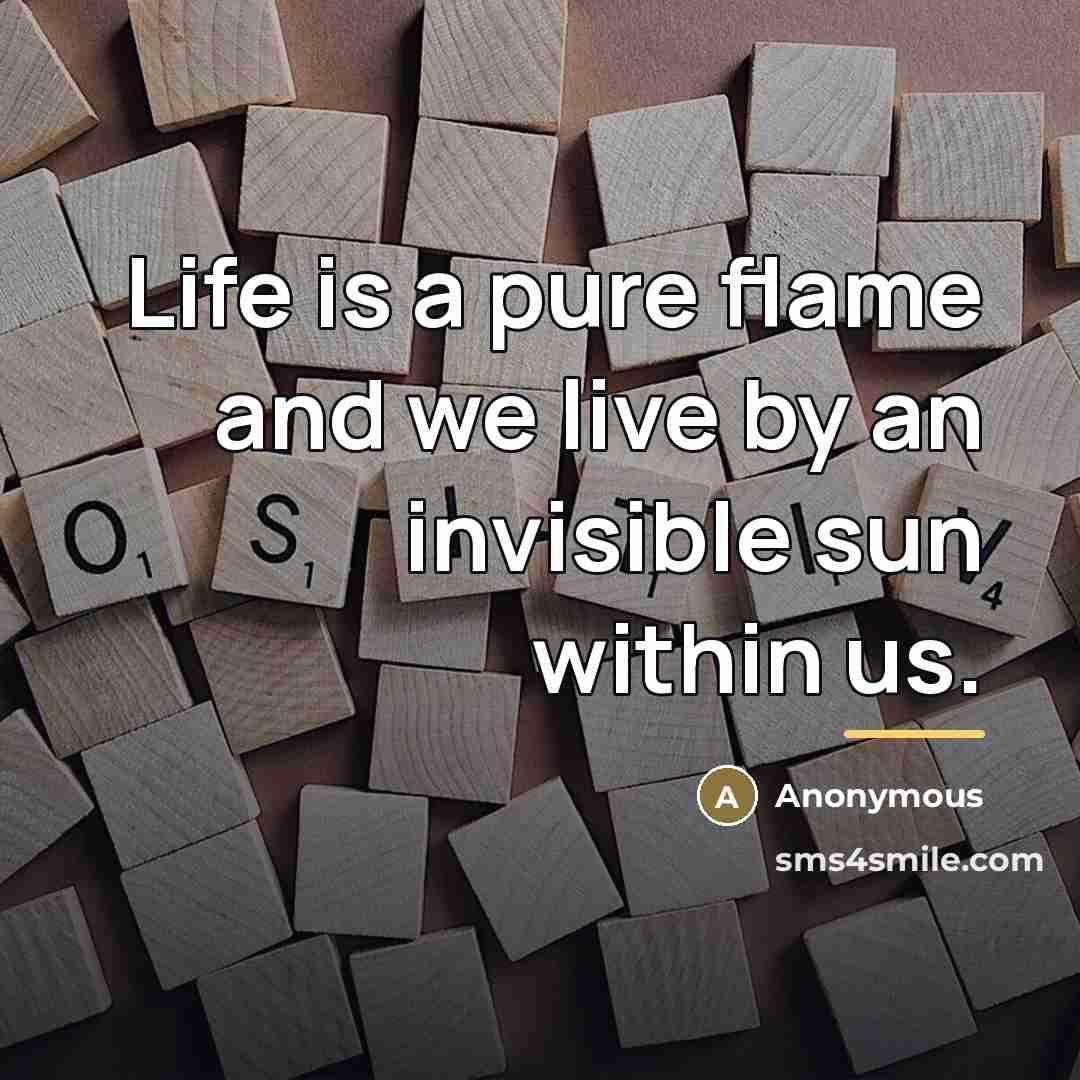 “Life is a pure flame and we live by an…” quote by Anonymous