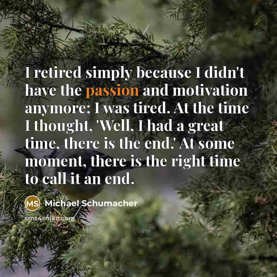 “I retired simply because I didn't have the passion and…” quote by Michael Schumacher