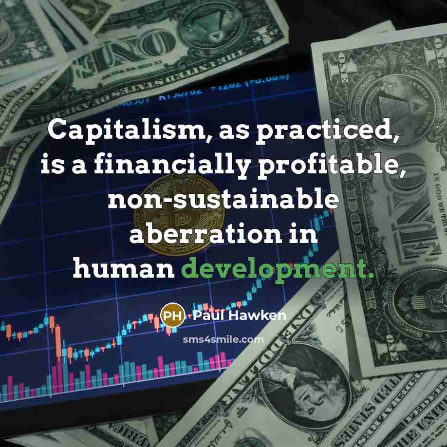 “Capitalism, as practiced, is a financially profitable, non-sustainable aberration in…” quote by Paul Hawken