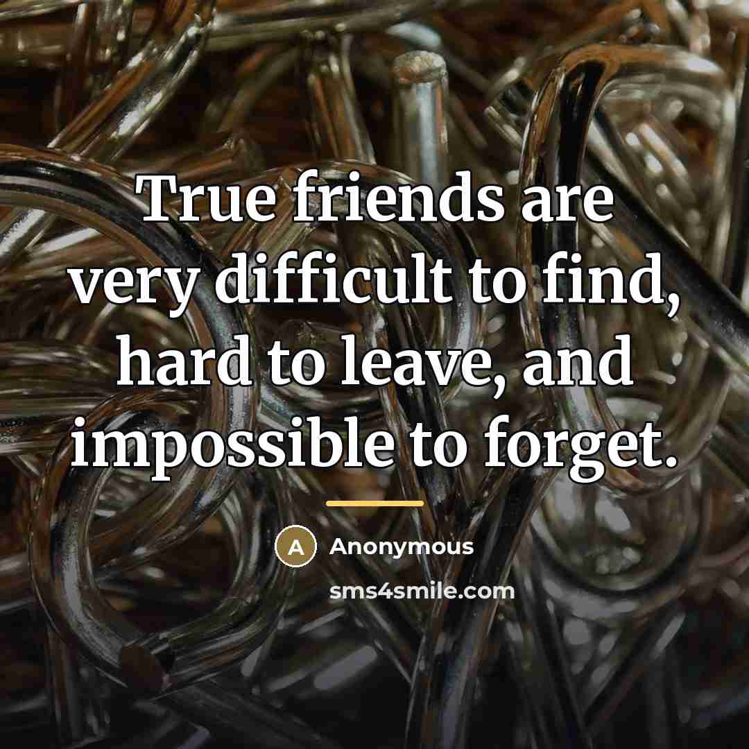 “True friends are very difficult to find, hard to leave,…” quote by Anonymous
