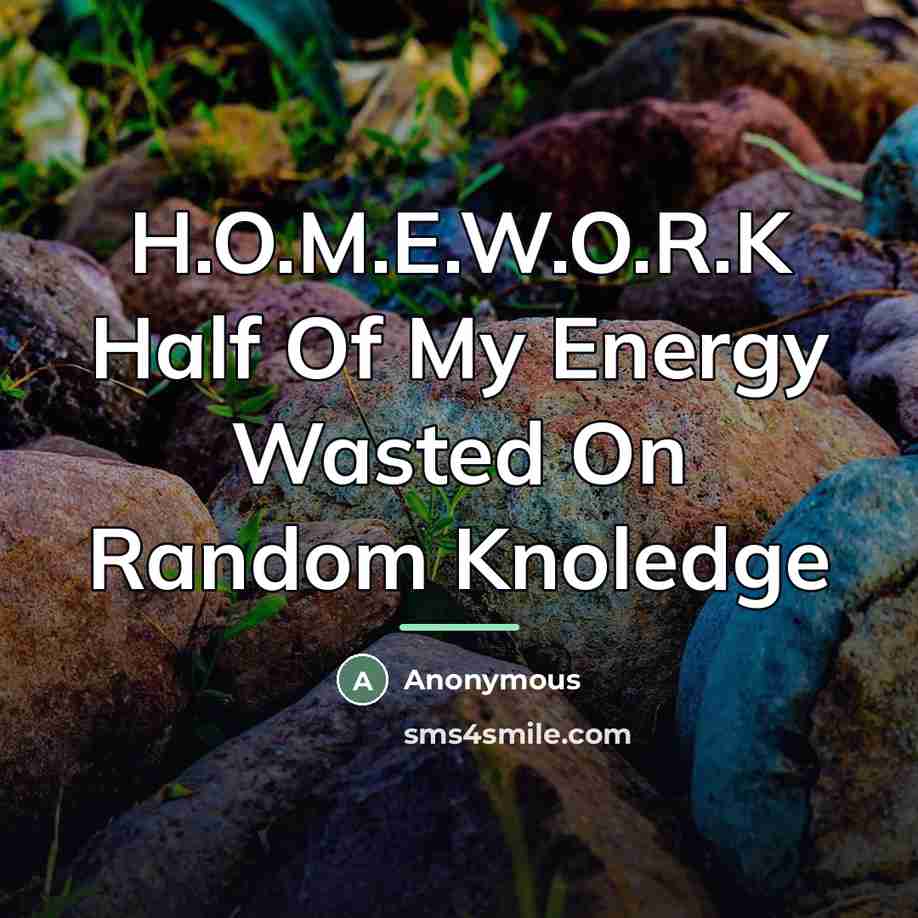 “H.O.M.E.W.O.R.K Half Of My Energy Wasted On Random Knoledge…” quote by Anonymous
