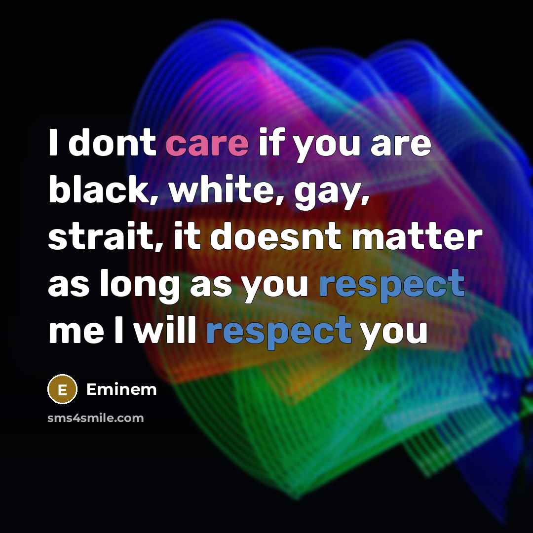“I dont care if you are black, white, gay, strait,…” quote by Eminem