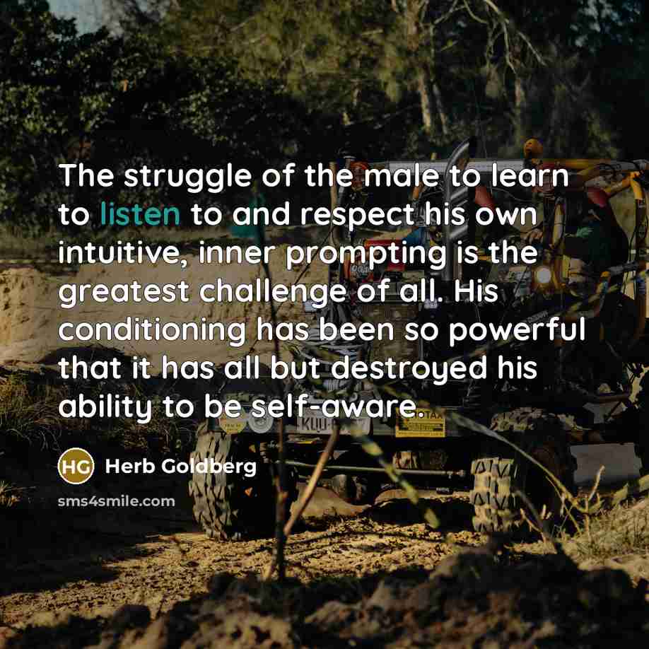 “The struggle of the male to learn to listen to…” quote by Herb Goldberg