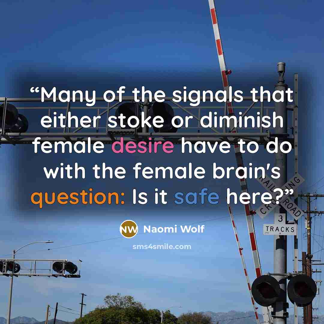 “Many of the signals that either stoke or diminish female desire have to do with the female brain's question: Is it safe here?” quote by Naomi Wolf