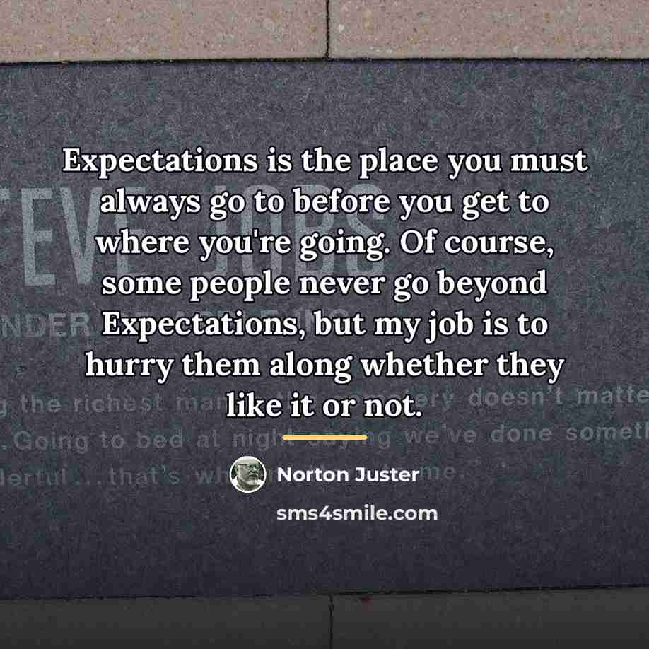 “Expectations is the place you must always go to before…” quote by Norton Juster