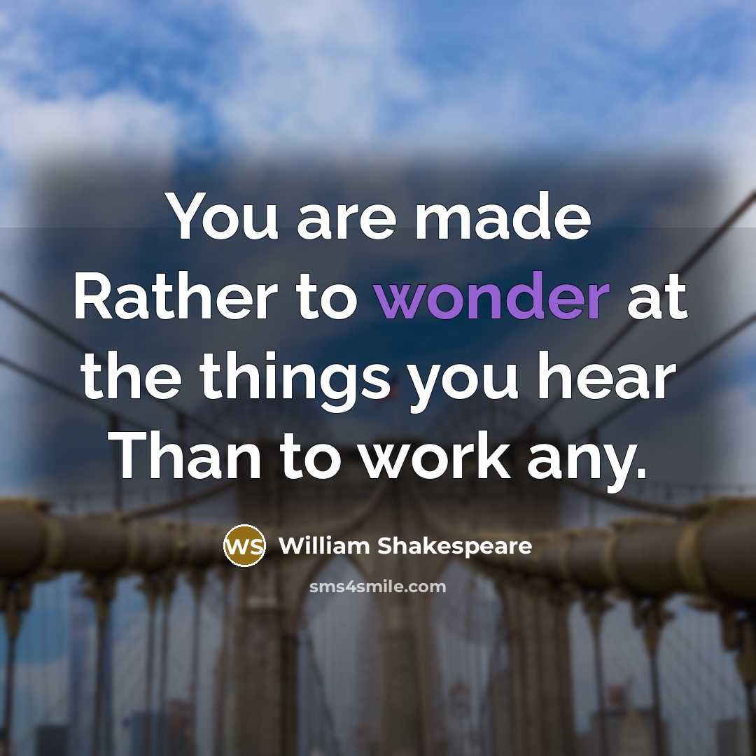 “You are made Rather to wonder at the things you…” quote by William Shakespeare