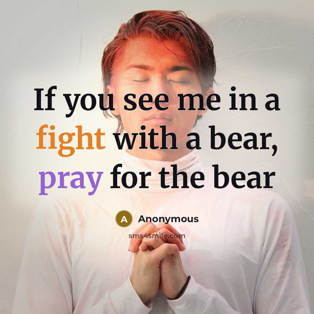 “If you see me in a fight with a bear, pray for the bear” quote by Anonymous