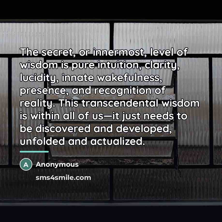 “The secret, or innermost, level of wisdom is pure intuition,…” quote by Anonymous
