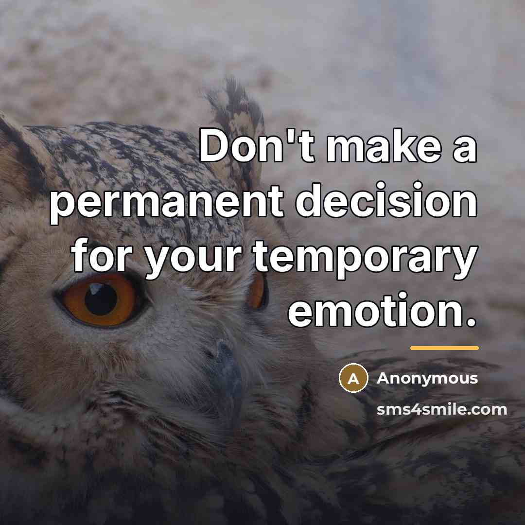 “Don't make a permanent decision for your temporary emotion.…” quote by Anonymous