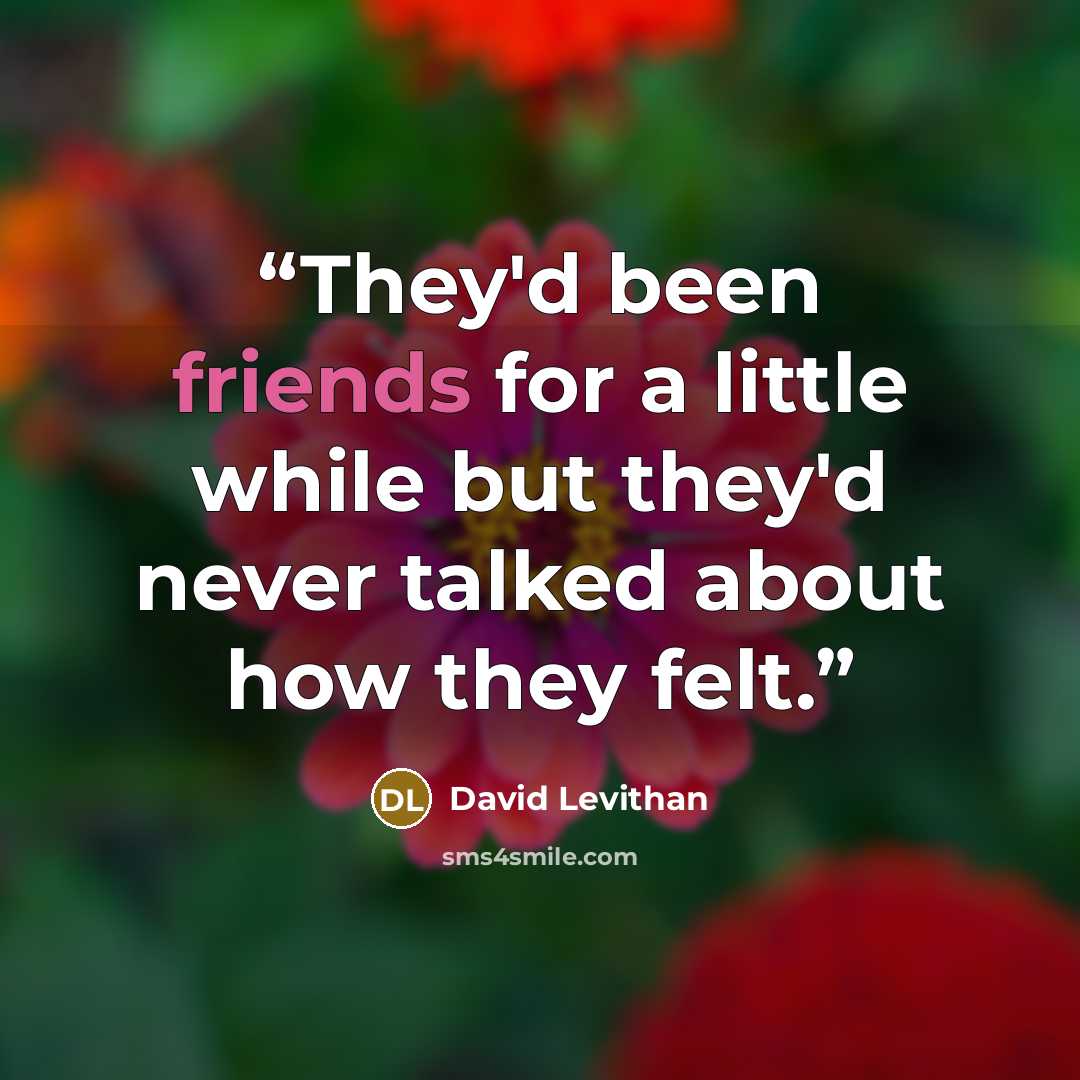 “They'd been friends for a little while but they'd never talked about how they felt.” quote by David Levithan
