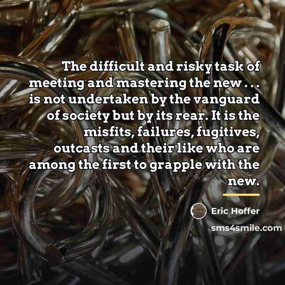 “The difficult and risky task of meeting and mastering the…” quote by Eric Hoffer
