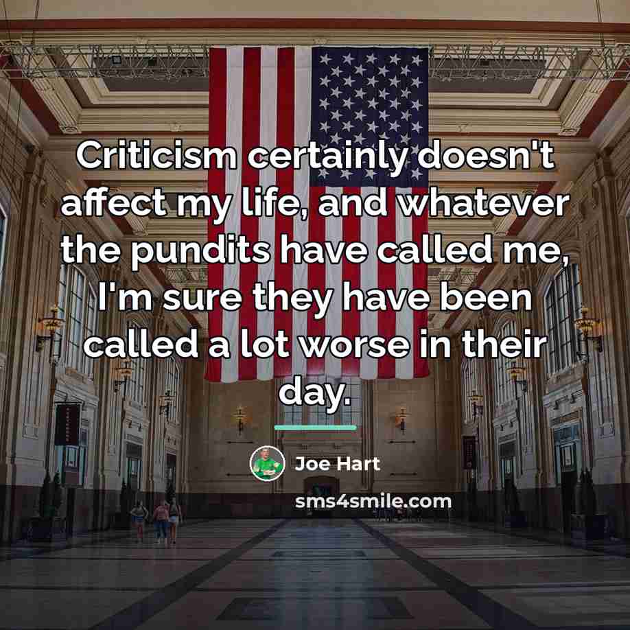 “Criticism certainly doesn't affect my life, and whatever the pundits…” quote by Joe Hart