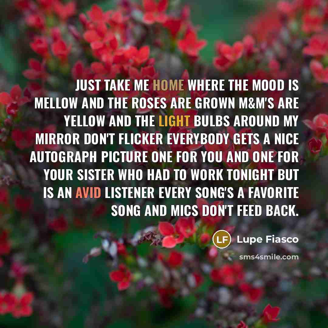 “Just take me home where the mood is mellow And…” quote by Lupe Fiasco