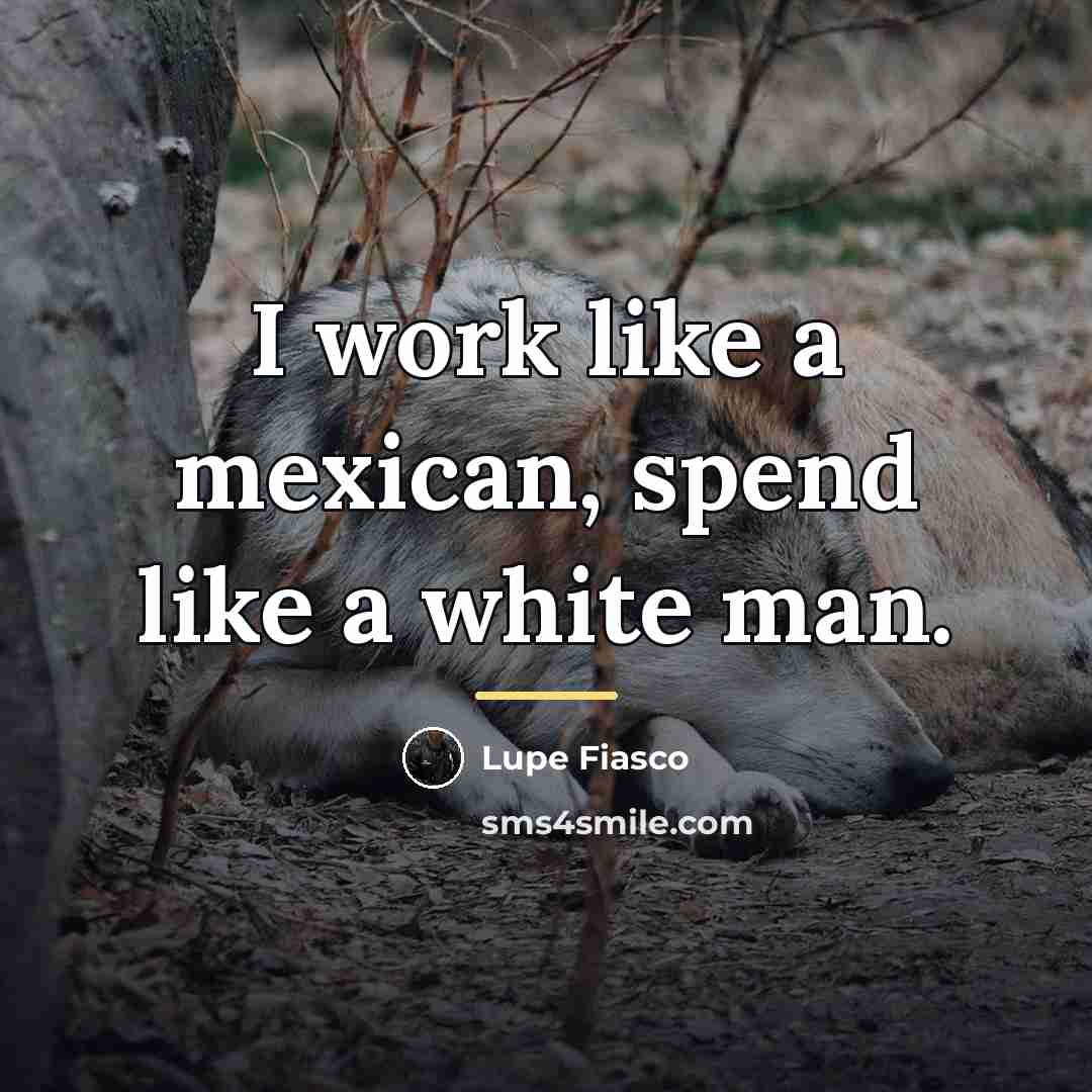 “I work like a mexican, spend like a white man.…” quote by Lupe Fiasco