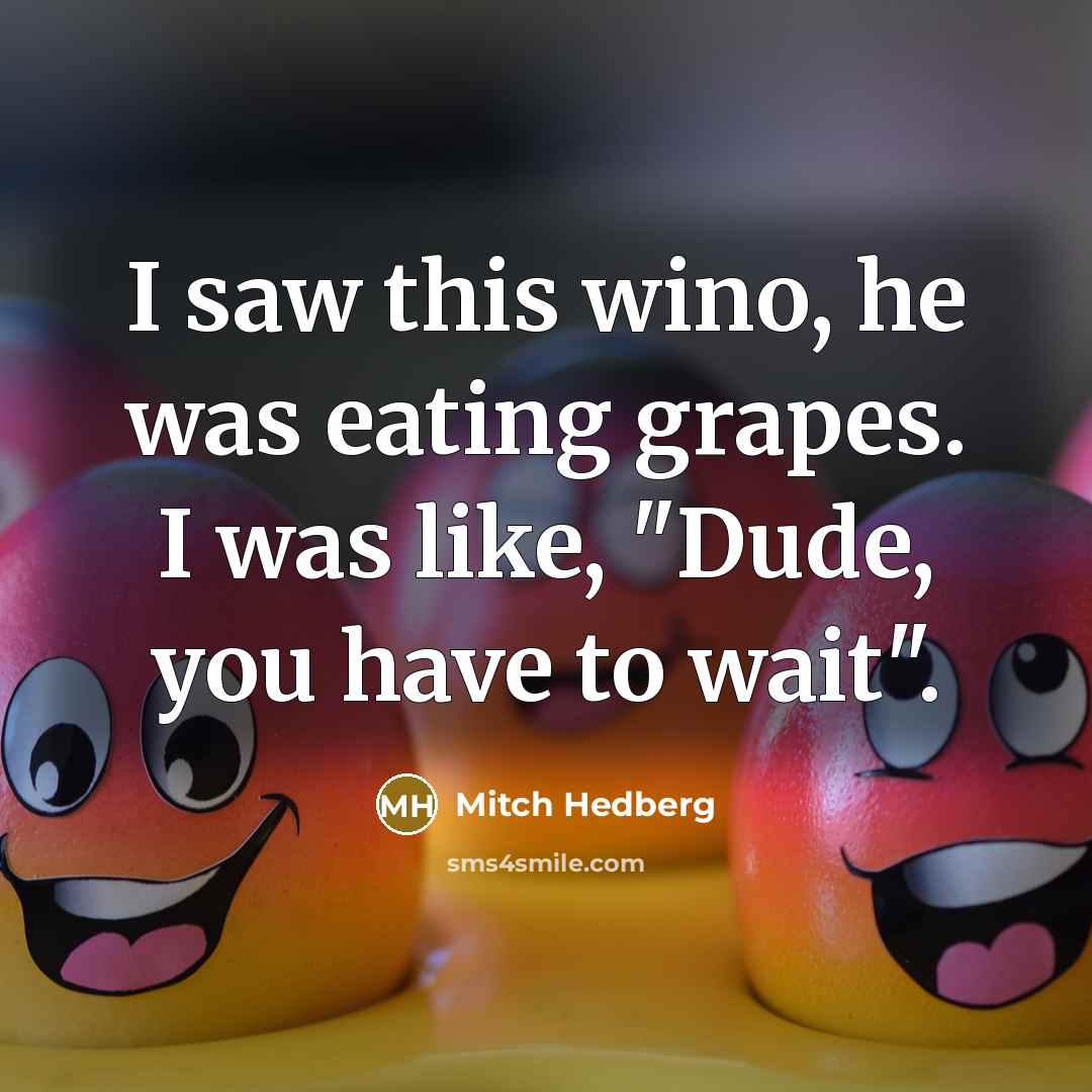 “I saw this wino, he was eating grapes. I was…” quote by Mitch Hedberg