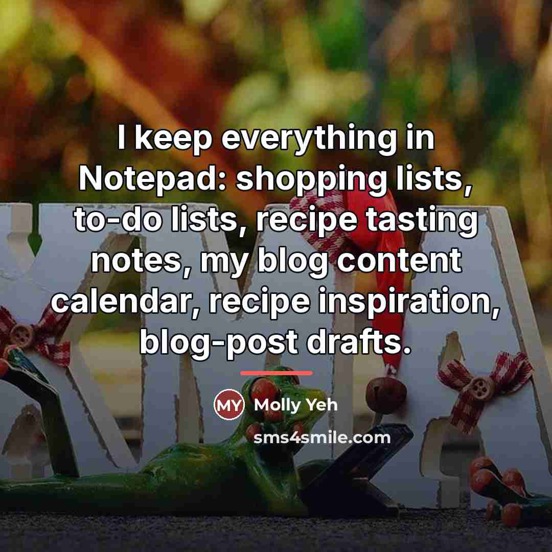 “I keep everything in Notepad: shopping lists, to-do lists, recipe…” quote by Molly Yeh