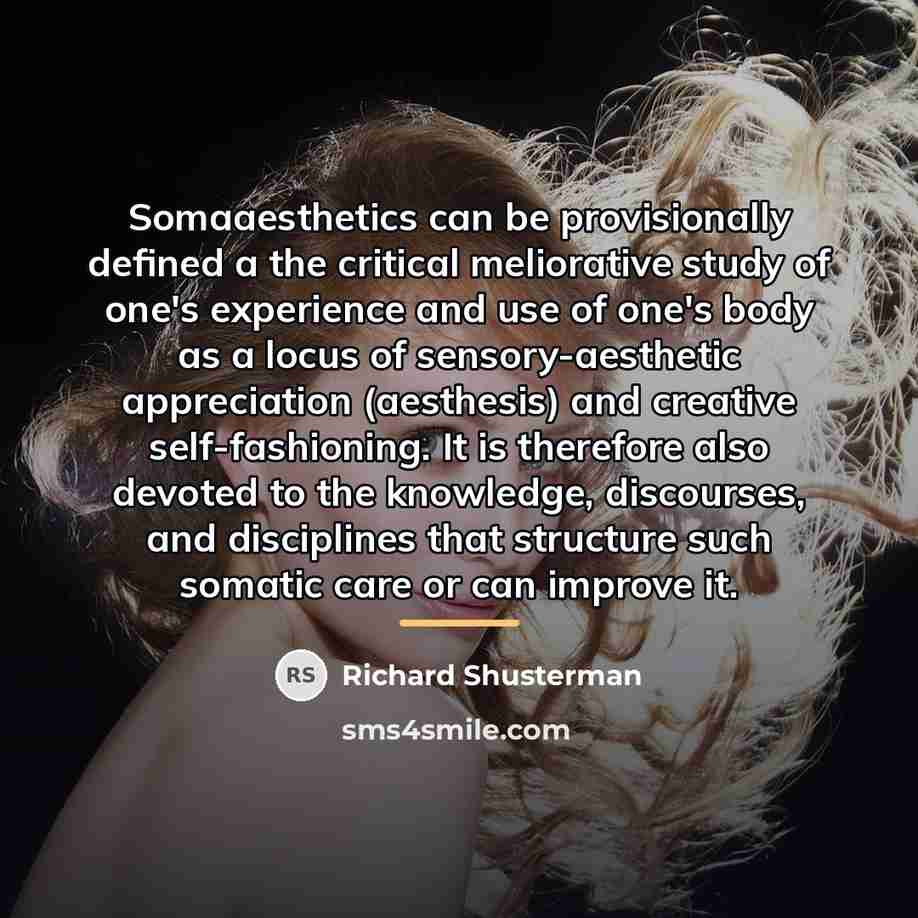 “Somaaesthetics can be provisionally defined a the critical meliorative study…” quote by Richard Shusterman