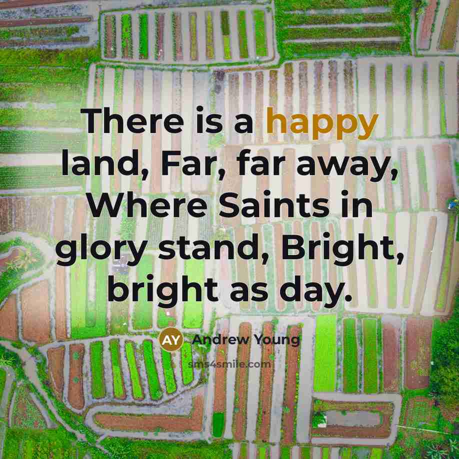 “There is a happy land, Far, far away, Where Saints…” quote by Andrew Young