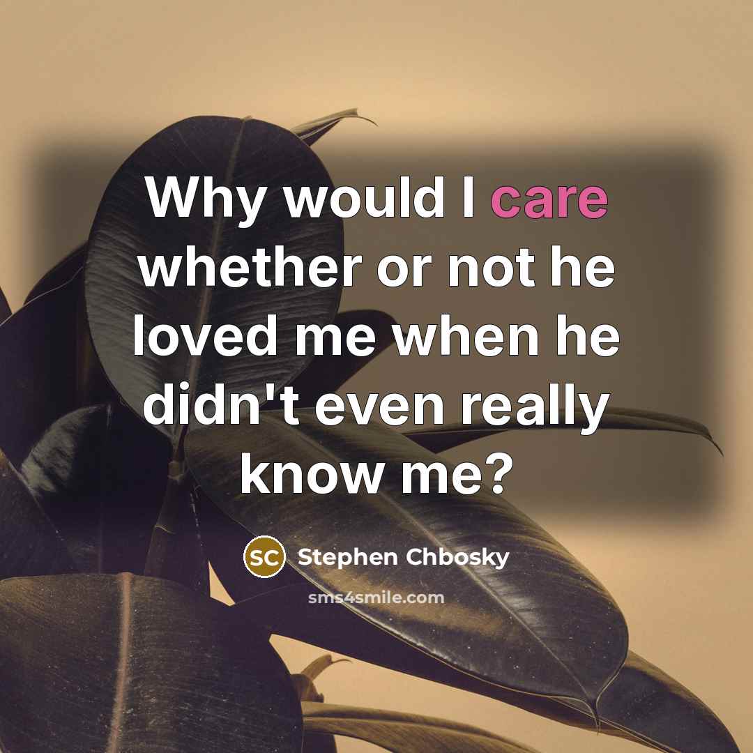 “Why would I care whether or not he loved me…” quote by Stephen Chbosky