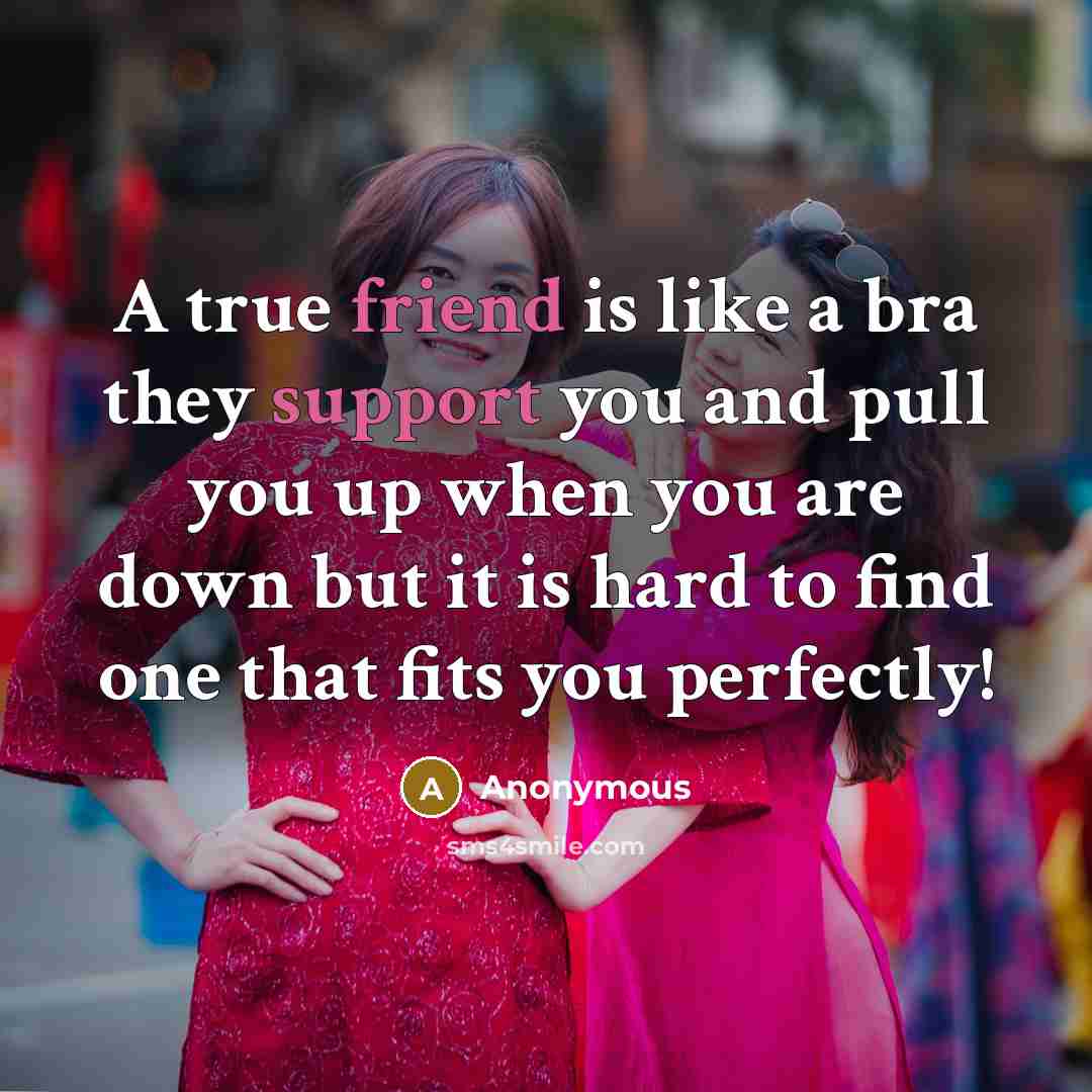 “A true friend is like a bra they support you and pull you up when you are down but it is hard to find one that fits you perfectly!” quote by Anonymous