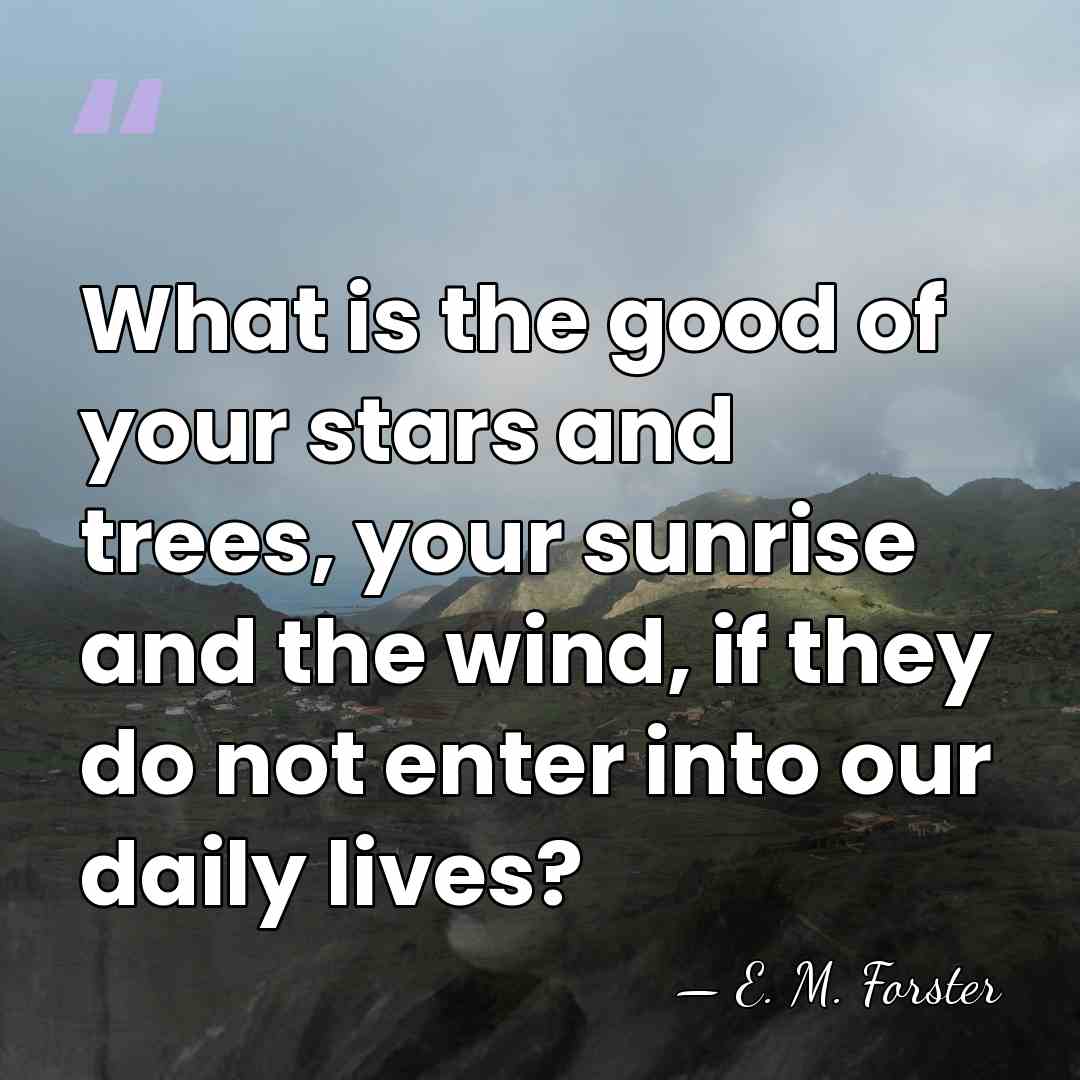 What is the good of your stars and trees, your sunrise and&hellip; - E. M. Forster