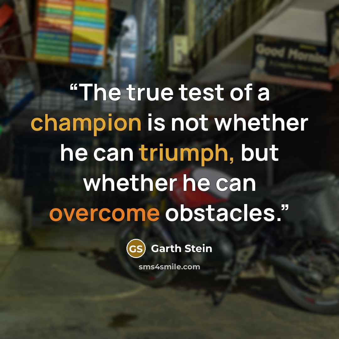 “The true test of a champion is not whether he can triumph, but whether he can overcome obstacles.” quote by Garth Stein